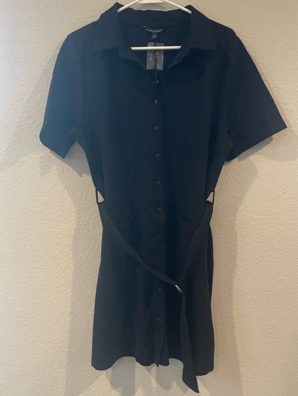 NWT 41 HAWTHORN Womens Classic Casual Black Button Up Belted Mini Dress Size LP